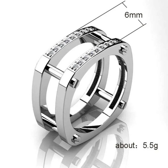 ▷Square Glitter Zircon Double Layer Silver Plated Ring for  ▶Square Glitter Zircon Double Layer Silver Plated Ring for Men, L187